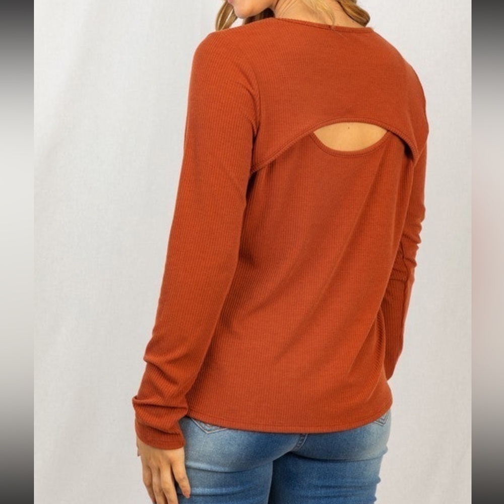 White Birch L/S Back Keyhole Top, Size:XL, Color: Rust